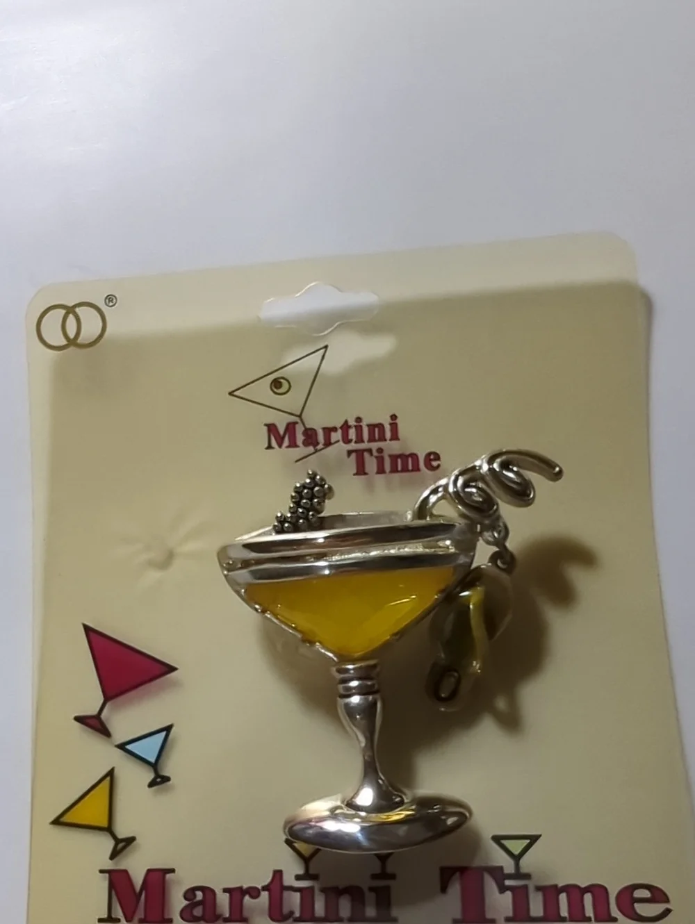 Martini Glass Pin Brooch with Flip Flop Attached to Curling Straw NWT